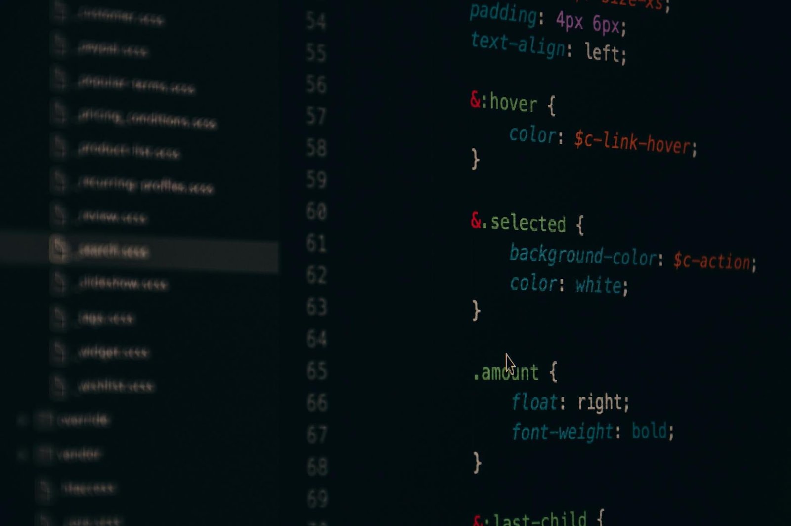 Code editor on dark screen with syntax highlighting